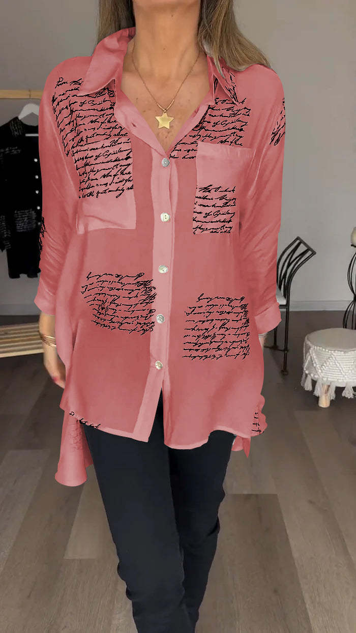 CLEARANCE Letter Print Fashion Lapel Shirt