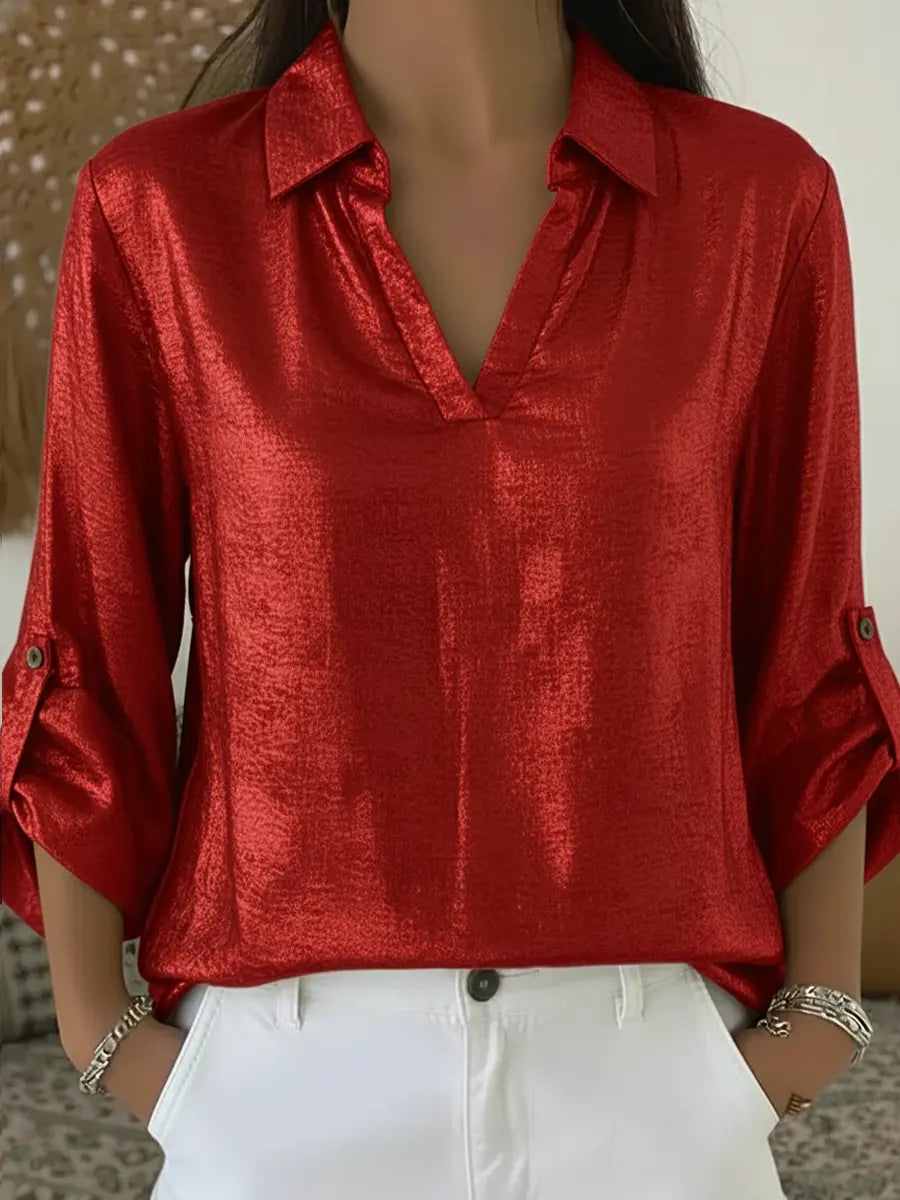 Luxurious Women's V-Neck Satin Shirt ✨ Effortless Style & Shine!