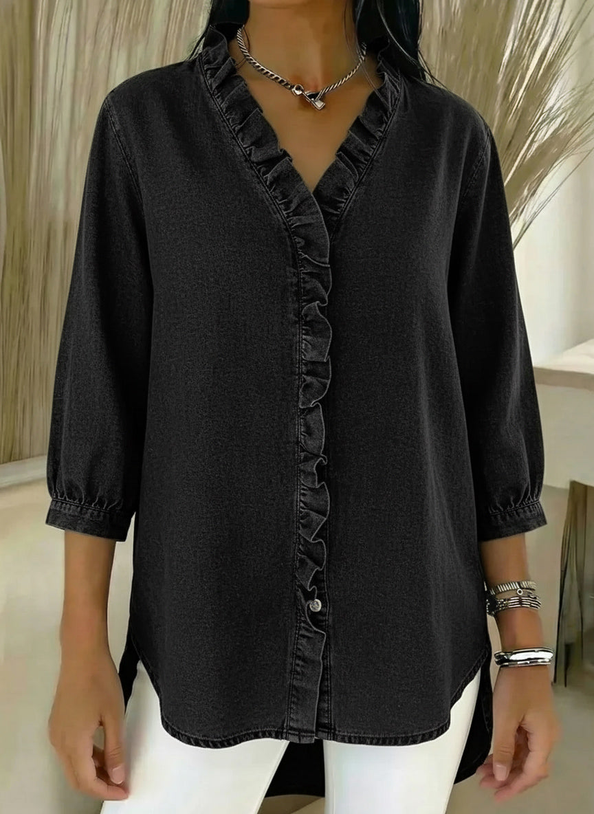 🎁New Arrivals🔥 Women's Casual Denim V-Neck Ruffled Shirt