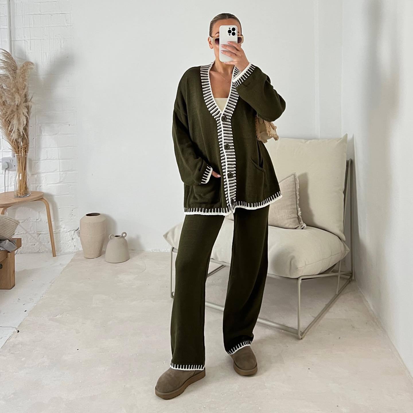 🔥WINTER SALE 50% OFF!❄️ Cozy Knit 2-Piece Cardigan & Wide-Leg Pants Set