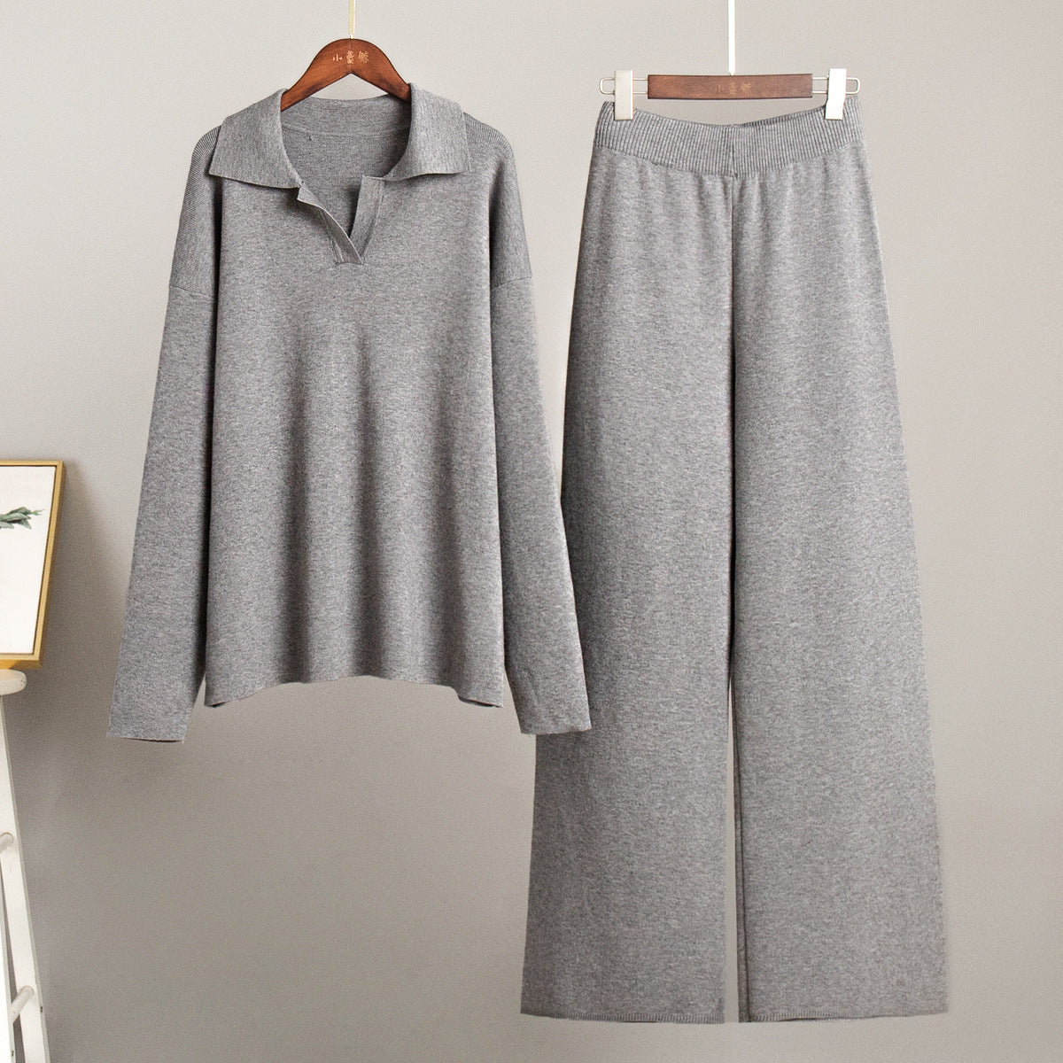 ✨Knit 2-Piece Set Polo Collar Pullover + Wide-Leg Pants Euro-American Autumn/Winter Style Cross-Border Bestseller Buy 2 Free Shipping🔥✨