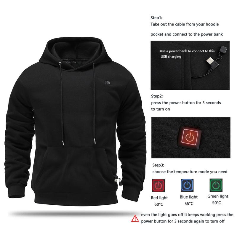 🔥Men's Smart Heated Hoodie - USB Powered, ✨5-Zone Heating, 3-Speed Warmth for Winter