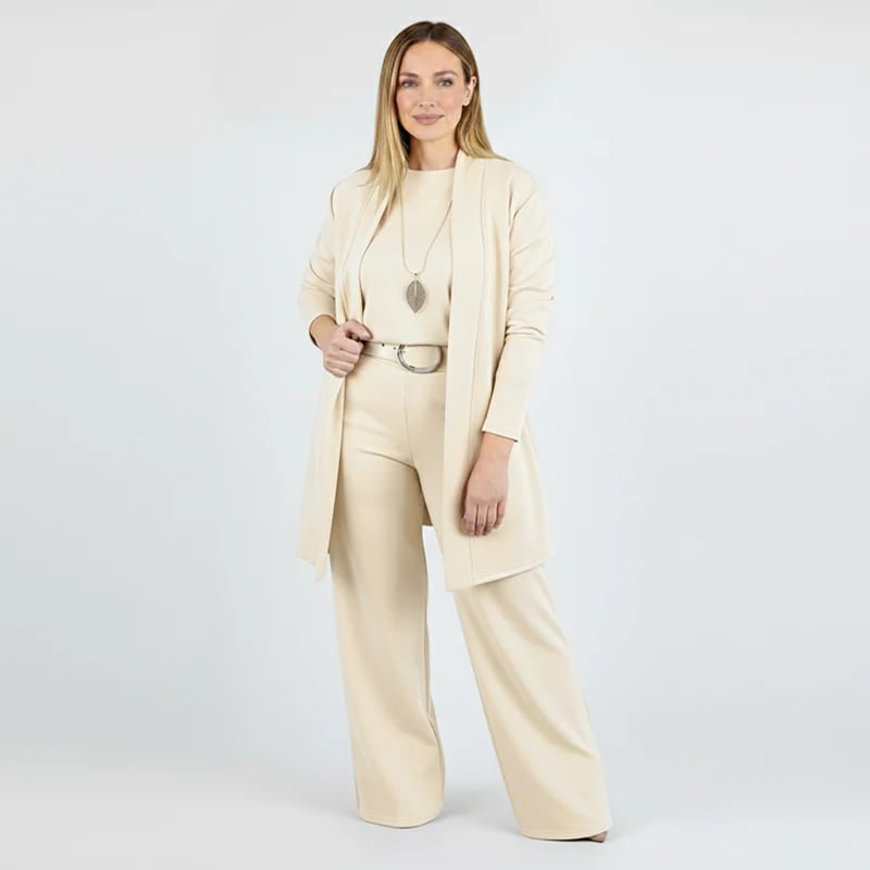 ⏰Elegant 3-piece set including a long cardigan, top and trousers💞