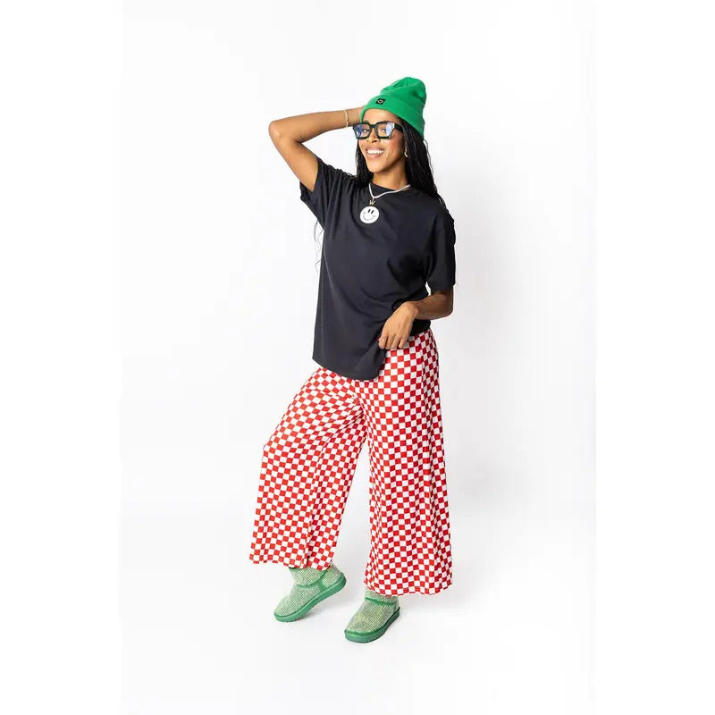 Womens Checkered Pants - Red