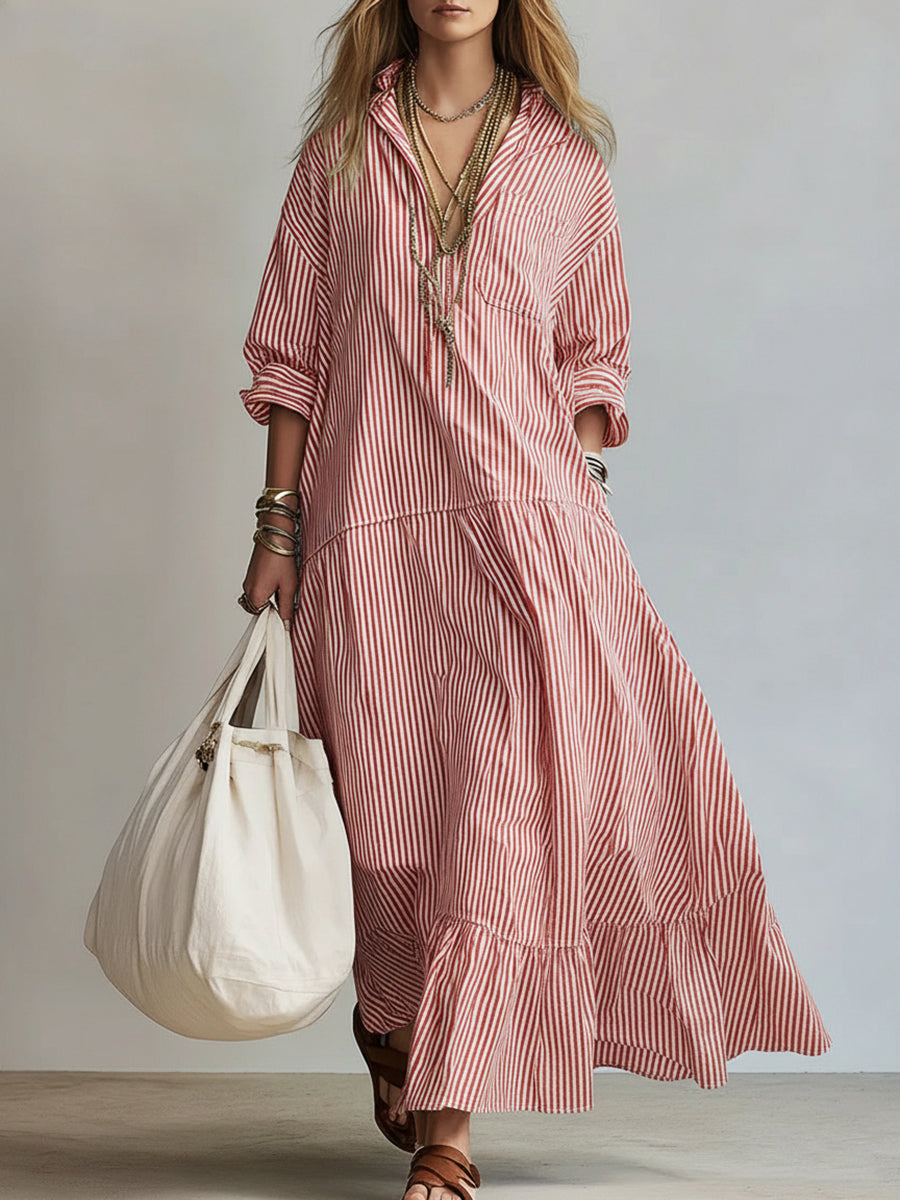 📦📦Buy 2 PCS for free shipping🔥Women's Casual Striped Loose-fitting Dress