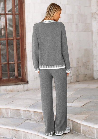 🔥WINTER SALE 50% OFF!❄️ Cozy Knit 2-Piece Cardigan & Wide-Leg Pants Set