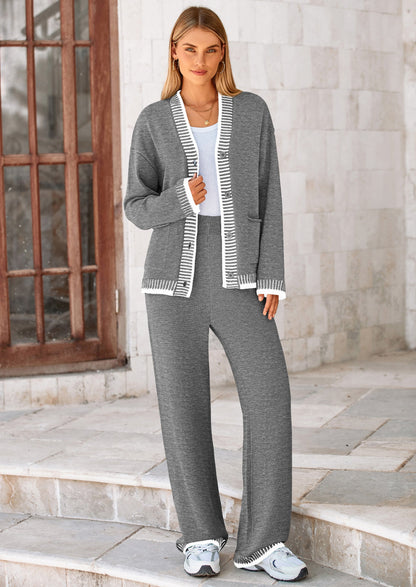 🔥WINTER SALE 50% OFF!❄️ Cozy Knit 2-Piece Cardigan & Wide-Leg Pants Set