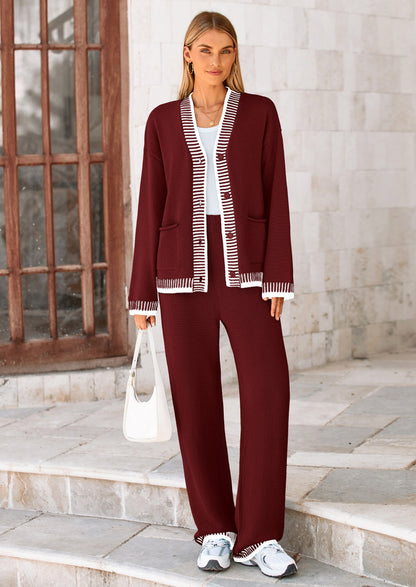 🔥WINTER SALE 50% OFF!❄️ Cozy Knit 2-Piece Cardigan & Wide-Leg Pants Set