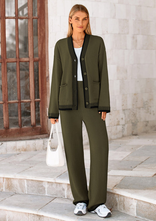 🔥WINTER SALE 50% OFF!❄️ Cozy Knit 2-Piece Cardigan & Wide-Leg Pants Set