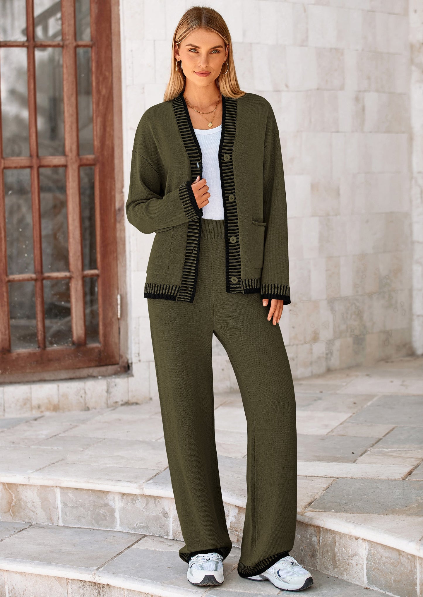 🔥WINTER SALE 50% OFF!❄️ Cozy Knit 2-Piece Cardigan & Wide-Leg Pants Set