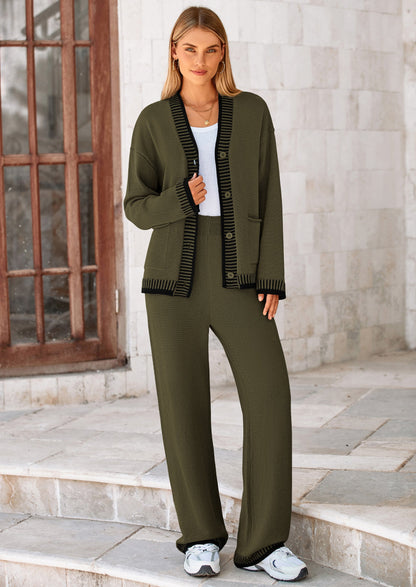 🔥WINTER SALE 50% OFF!❄️ Cozy Knit 2-Piece Cardigan & Wide-Leg Pants Set