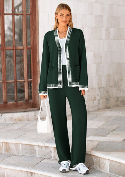 🔥WINTER SALE 50% OFF!❄️ Cozy Knit 2-Piece Cardigan & Wide-Leg Pants Set