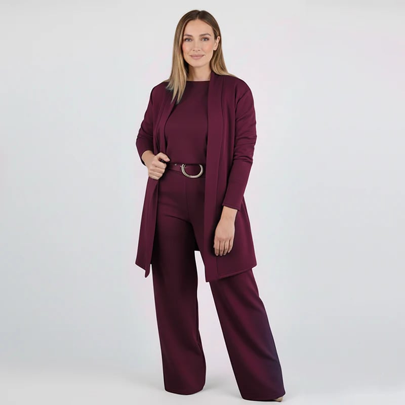 ⏰Elegant 3-piece set including a long cardigan, top and trousers💞