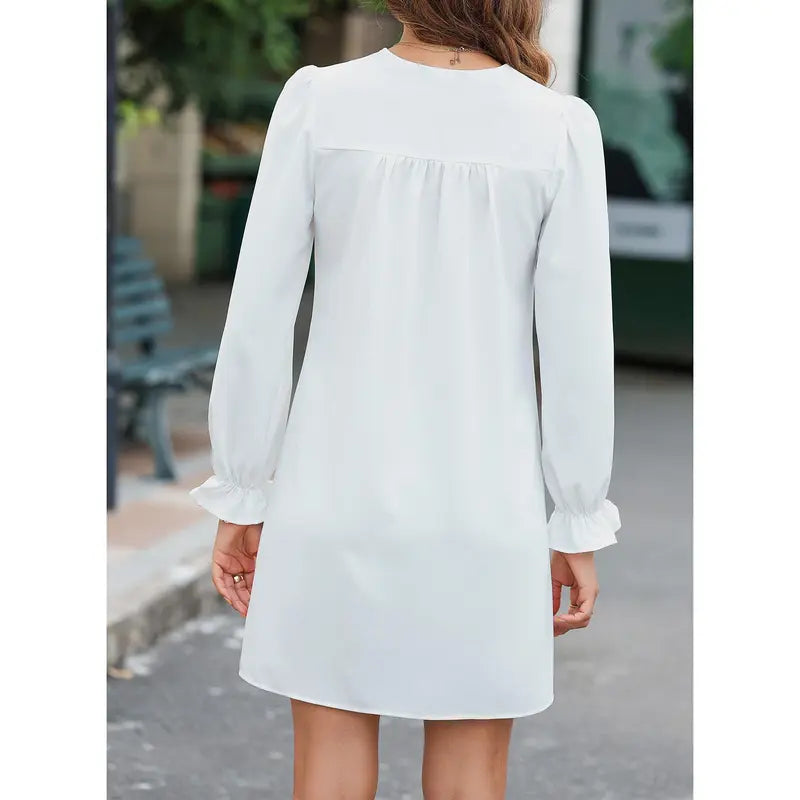 A-Line Ruffle Sleeve V-Neck Midi Dress