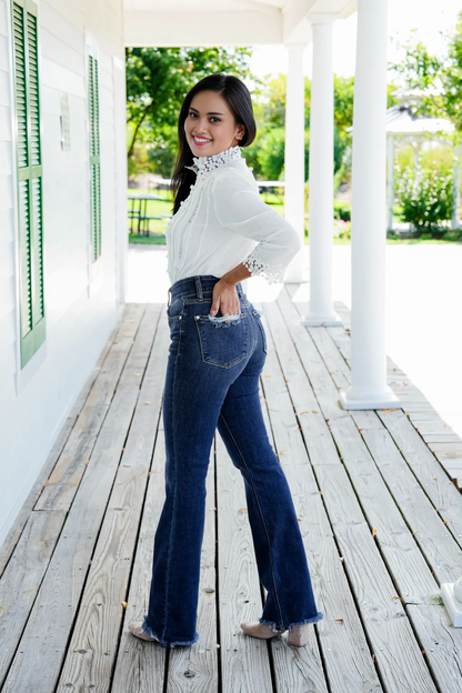 💝💝Vintage Double Button Frayed Hem Bootcut Jeans (Buy 2 Free Shipping)