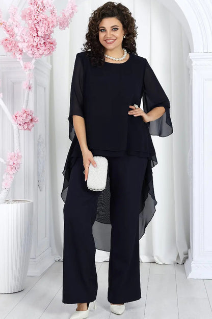 🤩🤩Elegant Layered Chiffon High-Low Top and Pants Two Piece Set (Buy 2 Free Shipping)