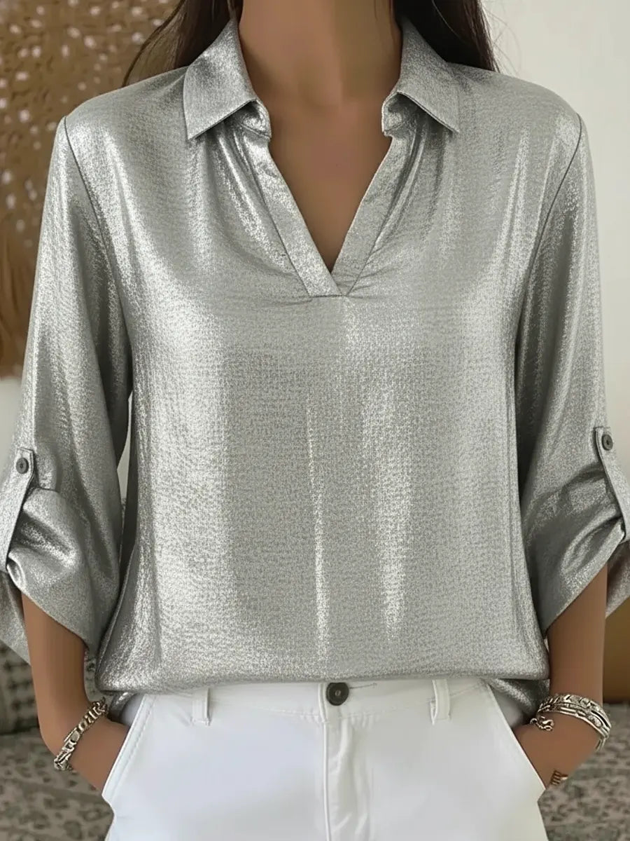Luxurious Women's V-Neck Satin Shirt ✨ Effortless Style & Shine!