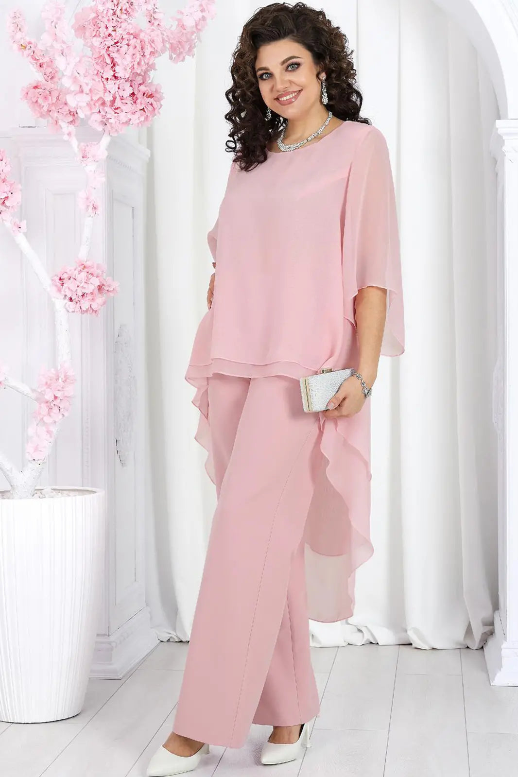 🤩🤩Elegant Layered Chiffon High-Low Top and Pants Two Piece Set (Buy 2 Free Shipping)