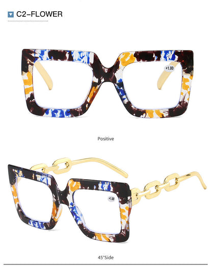 🎈🎈Lastday 70%OFF-Women’s Oversized Square Chain Reading Glasses(1set-6pcs)