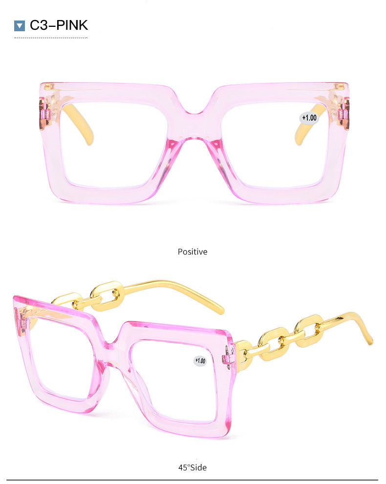 🎈🎈Lastday 70%OFF-Women’s Oversized Square Chain Reading Glasses(1set-6pcs)