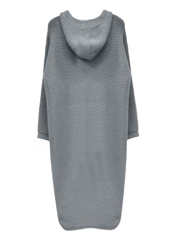🌾 Women's Plain Textured Hooded Cardigan – Long Knit Button Down Outerwear, Comfy Fall Layer