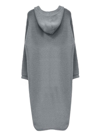 🌾 Women's Plain Textured Hooded Cardigan – Long Knit Button Down Outerwear, Comfy Fall Layer