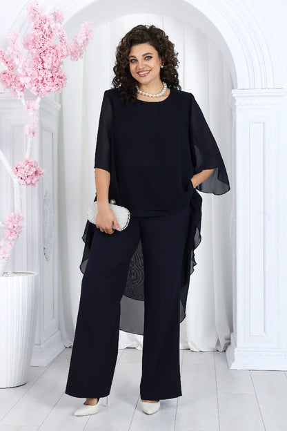 🤩🤩Elegant Layered Chiffon High-Low Top and Pants Two Piece Set (Buy 2 Free Shipping)
