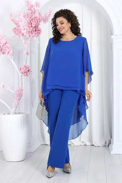 🤩🤩Elegant Layered Chiffon High-Low Top and Pants Two Piece Set (Buy 2 Free Shipping)