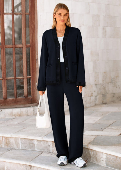 🔥WINTER SALE 50% OFF!❄️ Cozy Knit 2-Piece Cardigan & Wide-Leg Pants Set