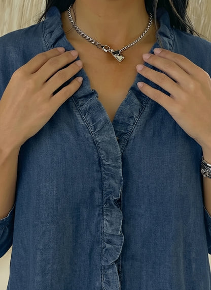 🎁New Arrivals🔥 Women's Casual Denim V-Neck Ruffled Shirt