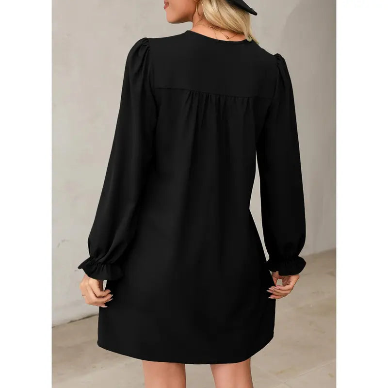 A-Line Ruffle Sleeve V-Neck Midi Dress