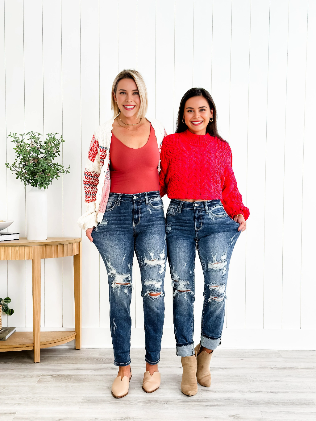 📦📦Tummy Control Distressed Cuffed Boyfriend Jeans (Buy 2 Free Shipping)