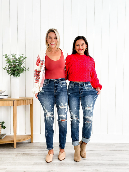 📦📦Tummy Control Distressed Cuffed Boyfriend Jeans (Buy 2 Free Shipping)