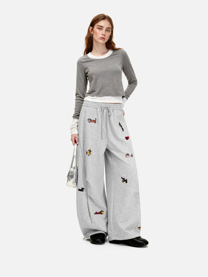 🐶 Aelfric Eden Embroidery Dog Baggy Barrel Sweatpants