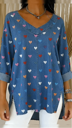 📦📦 New Arrivals🔥Women's Heart Casual Washed Denim Cotton Top