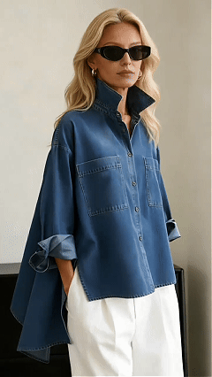 📦📦 New Arrivals🔥Casual Stand-collar Irregular Hem Denim Shirt Top