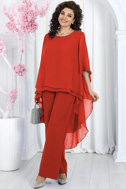 🤩🤩Elegant Layered Chiffon High-Low Top and Pants Two Piece Set (Buy 2 Free Shipping)