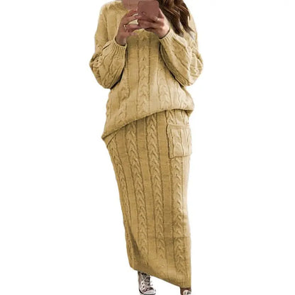 ❄️✨ Women's Winter Chunky Cable Knit Long Skirt & Sweater Set – Stay Warm & Stylish This Season! 🧶🍂