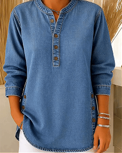 📦📦LAST DAY SAVE 49% ⏰Women's V-neck Long-sleeved Casual Button-up Loose Denim Top