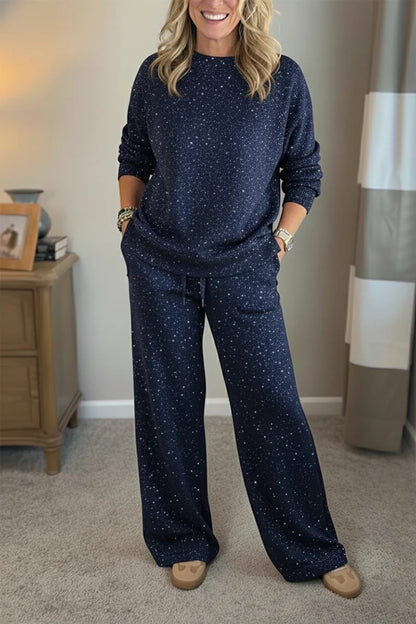 🎄 New Arrival 🔥 Cozy Shimmer Travel Set – Crew Neck Sweatshirt & Pants