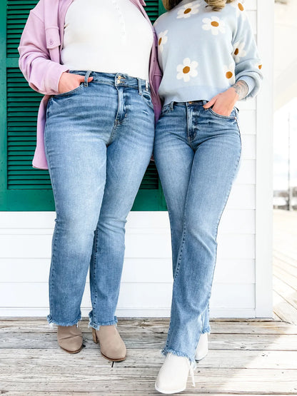 💝💝Vintage Double Button Frayed Hem Bootcut Jeans (Buy 2 Free Shipping)