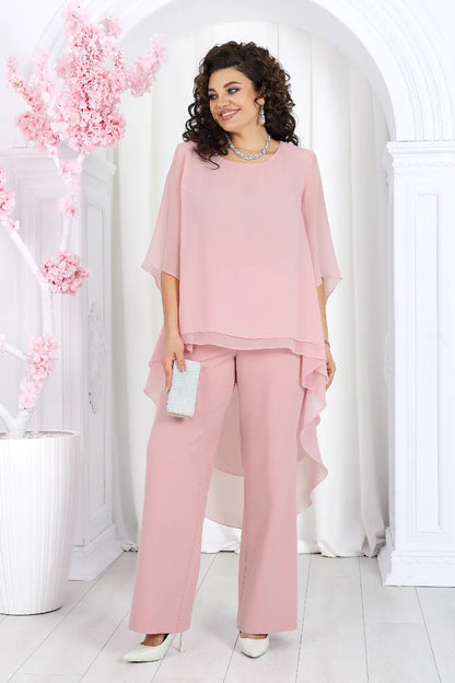 🤩🤩Elegant Layered Chiffon High-Low Top and Pants Two Piece Set (Buy 2 Free Shipping)
