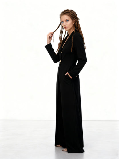 💫 Long Sleeve Notched Collar Jumpsuit for Women — Chic Wide-Leg One-Piece