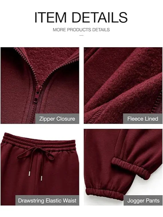🌿 Women's Fleece Matching Set – Zip Up Sweatshirt & Joggers, Soft Lounge Outfit for Cold Weather