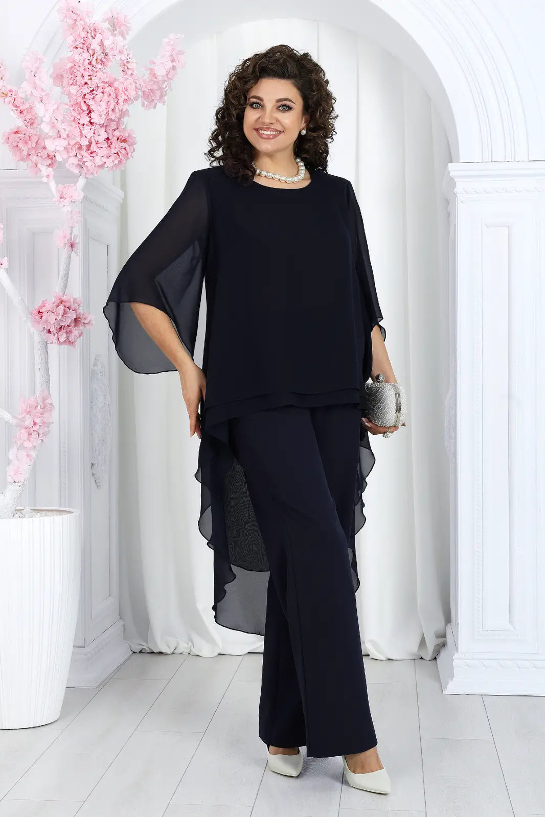 🤩🤩Elegant Layered Chiffon High-Low Top and Pants Two Piece Set (Buy 2 Free Shipping)