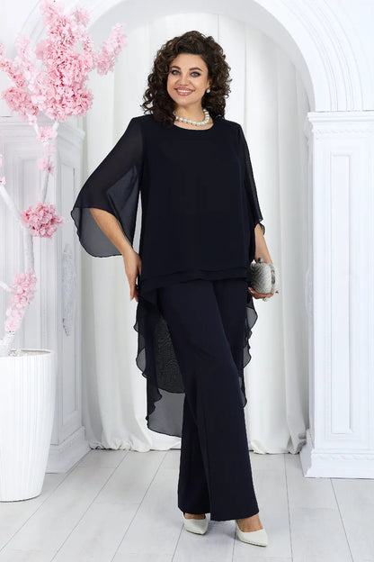 🤩🤩Elegant Layered Chiffon High-Low Top and Pants Two Piece Set (Buy 2 Free Shipping)
