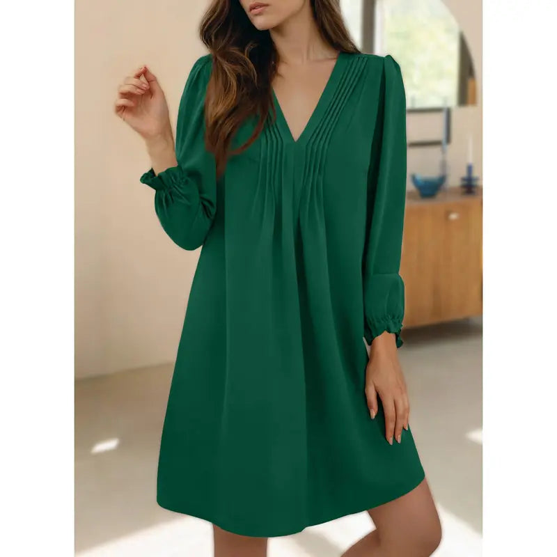 A-Line Ruffle Sleeve V-Neck Midi Dress