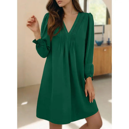 A-Line Ruffle Sleeve V-Neck Midi Dress