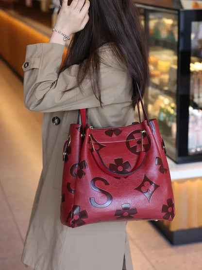 👜 Fashion Floral Embossed Handbag Set – Large Tote & Crossbody, Stylish Versatile Bags for Daily Use