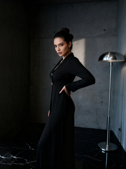 💫 Long Sleeve Notched Collar Jumpsuit for Women — Chic Wide-Leg One-Piece